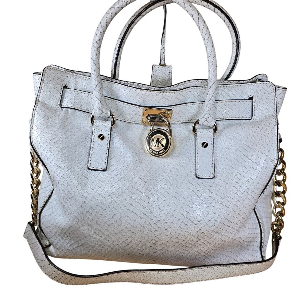 Rare White Michael Kors Snake Leather Python Hamilton Purse Satchel 35S5SHLT3N